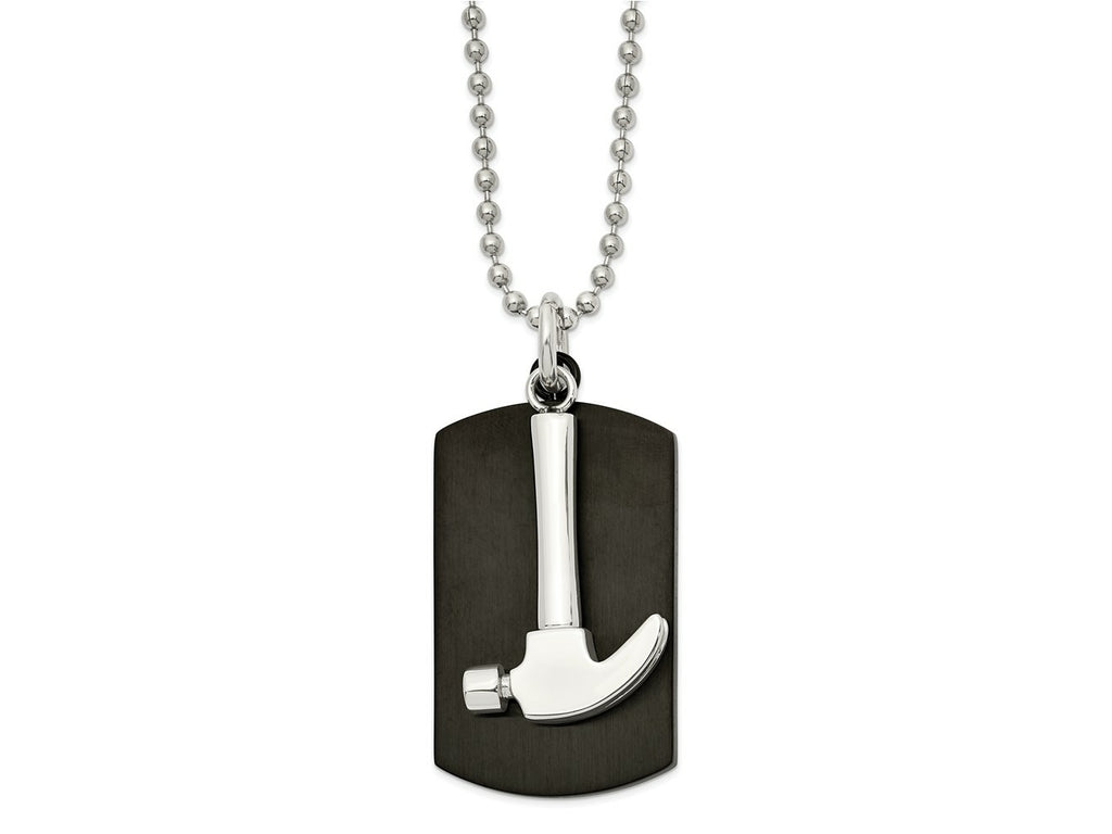 FJC Finejewelers Stainless Steel Polished Black IP-plated Hammer Dog Tag Necklace 24 Inches x 24.22 mm