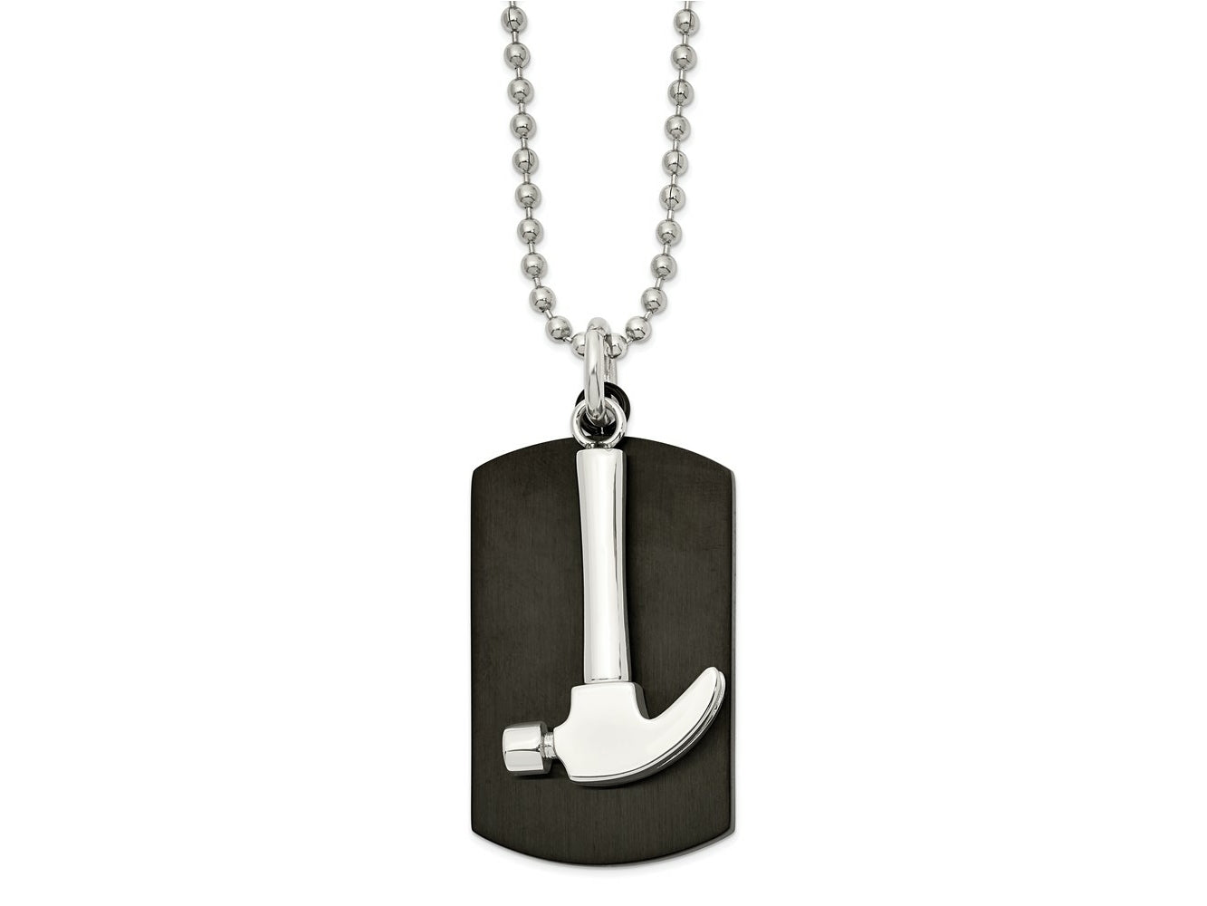 FJC Finejewelers Stainless Steel Polished Black IP-plated Hammer Dog Tag Necklace 24 Inches x 24.22 mm
