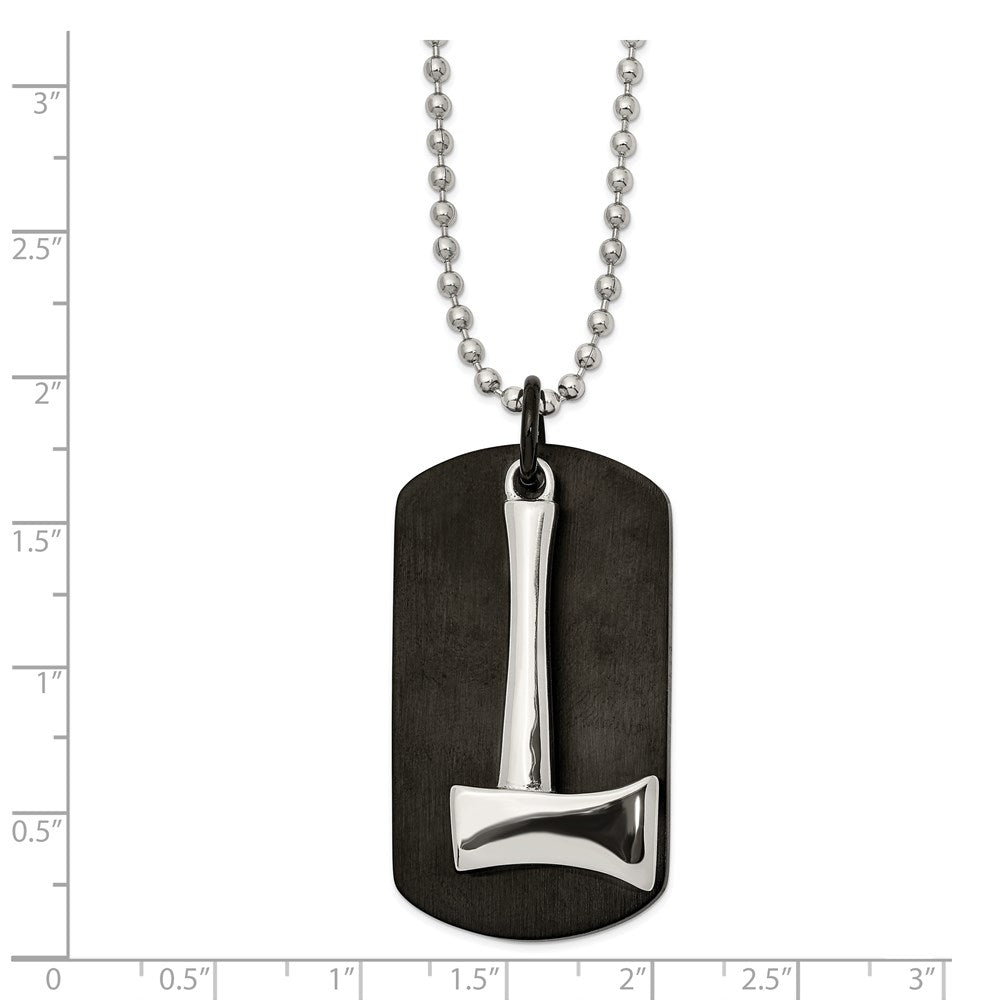 FJC Finejewelers Stainless Steel Ball Brushed and Black IP-plated Axe Dog Tag Necklace 24 Inches x 24.65 mm