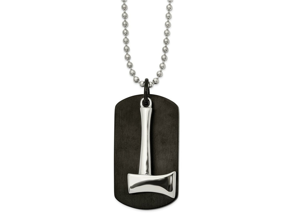 FJC Finejewelers Stainless Steel Ball Brushed and Black IP-plated Axe Dog Tag Necklace 24 Inches x 24.65 mm