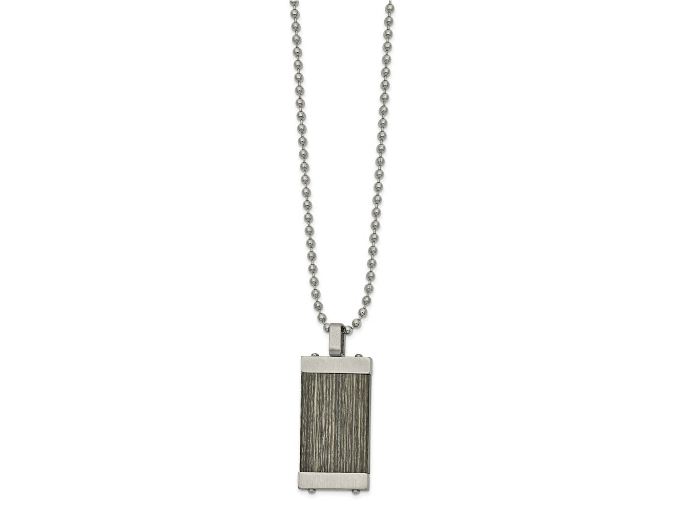 FJC Finejewelers Stainless Steel Brushed with Gray Wood Inlay Necklace 24 Inches x 17.99 mm