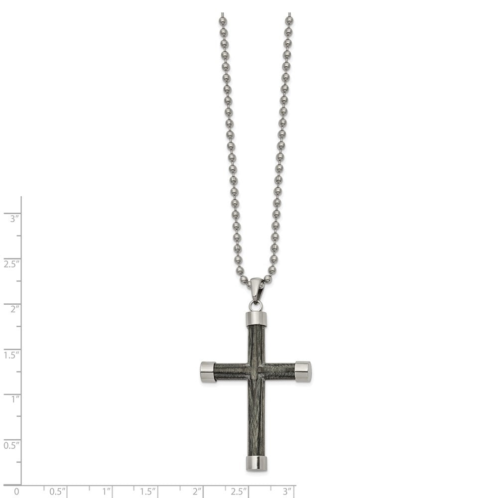FJC Finejewelers Stainless Steel Ball with Gray Wood Inlay Cross 24in Necklace 24 Inches x 31 mm