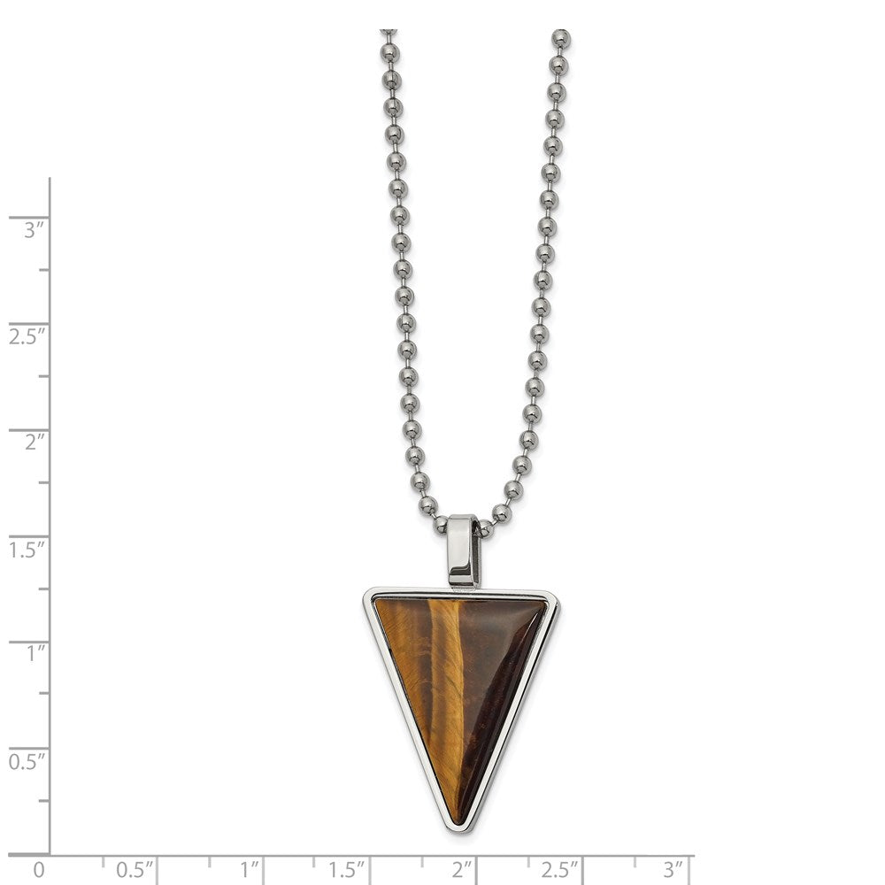 FJC Finejewelers Stainless Steel Polished with Tiger's Eye Triangle Necklace 24 Inches x 23.56 mm
