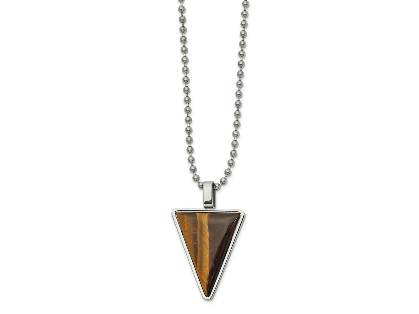 FJC Finejewelers Stainless Steel Polished with Tiger's Eye Triangle Necklace 24 Inches x 23.56 mm