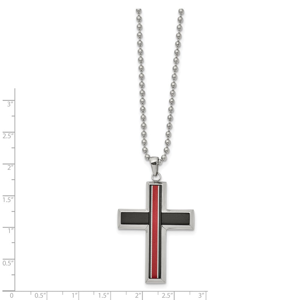 FJC Finejewelers Stainless Steel Brushed and with Fiber Glass Cross 22 inch Necklace 22 Inches x 31 mm