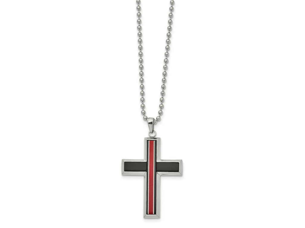 FJC Finejewelers Stainless Steel Brushed and with Fiber Glass Cross 22 inch Necklace 22 Inches x 31 mm