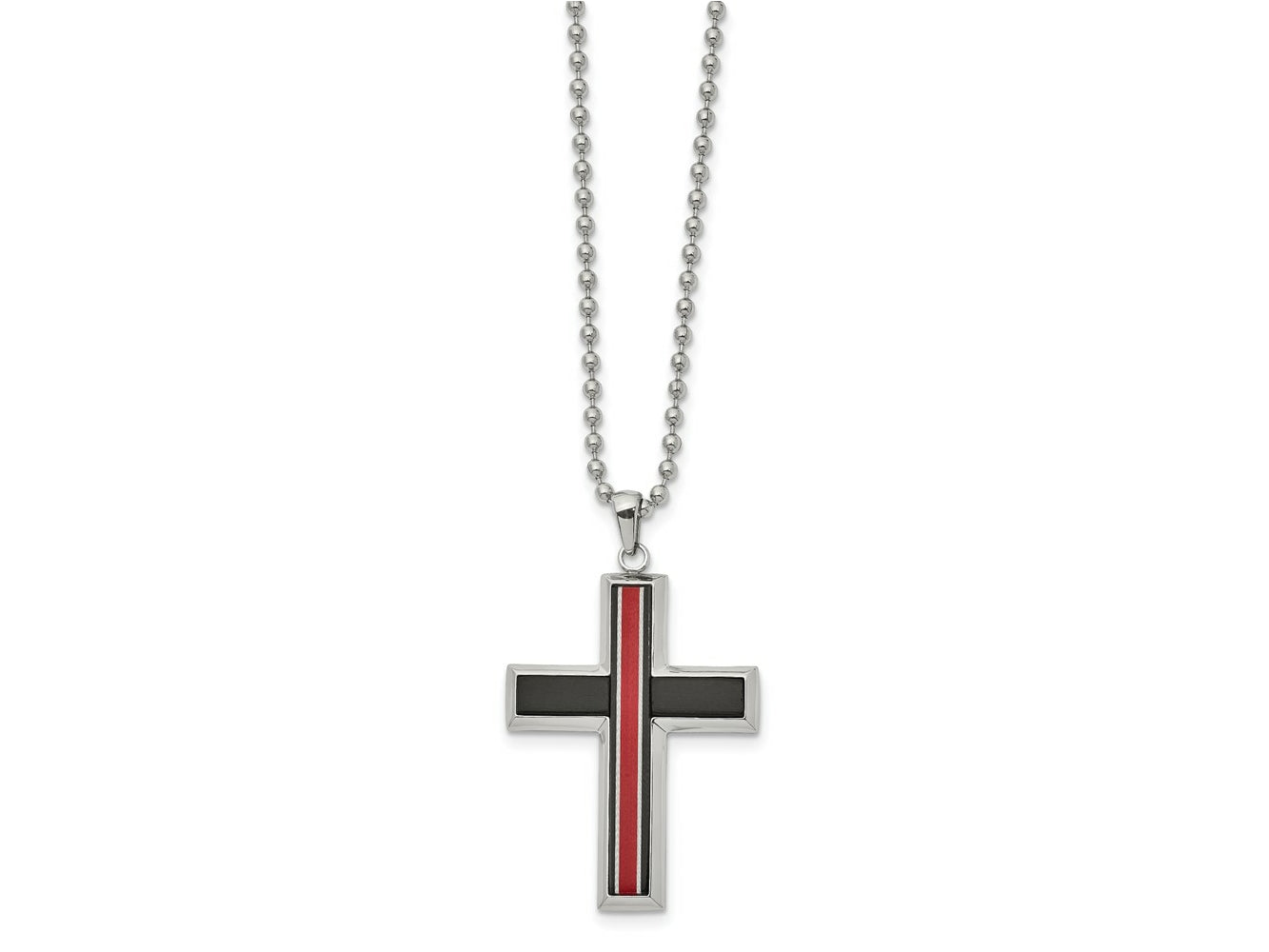 FJC Finejewelers Stainless Steel Brushed and with Fiber Glass Cross 22 inch Necklace 22 Inches x 31 mm