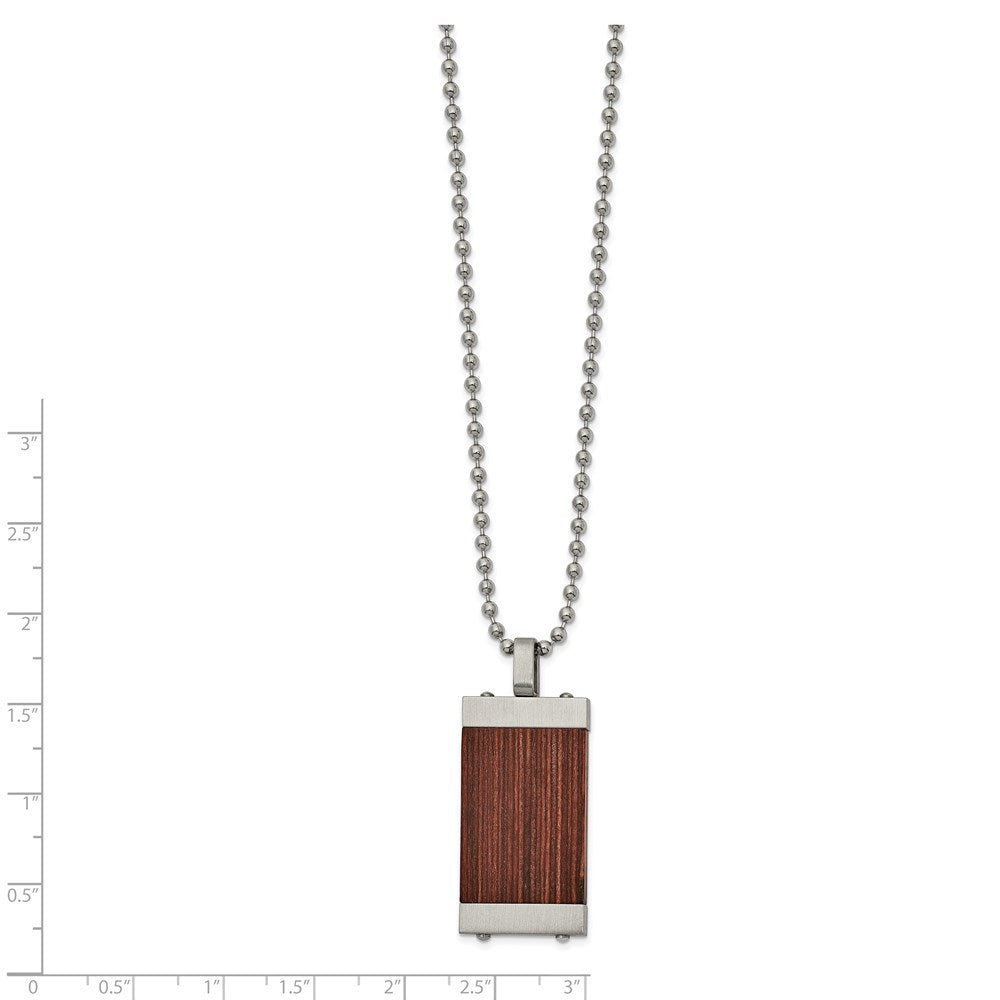 FJC Finejewelers Stainless Steel Brushed with Wood Inlay Necklace 22 Inches x 18.15 mm