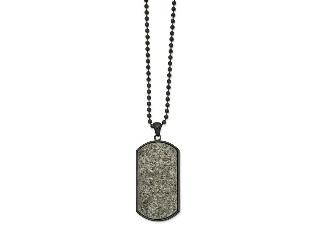 FJC Finejewelers Stainless Steel Ball Black IP with Sedimentary Rock Dog Tag Necklace 24 Inches x 23.96 mm