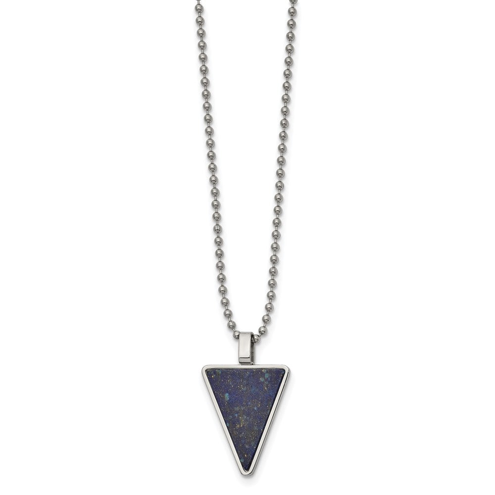 FJC Finejewelers Stainless Steel Fancy Polished with Genuine Lapis Triangle Necklace 22 Inches x 23.59 mm