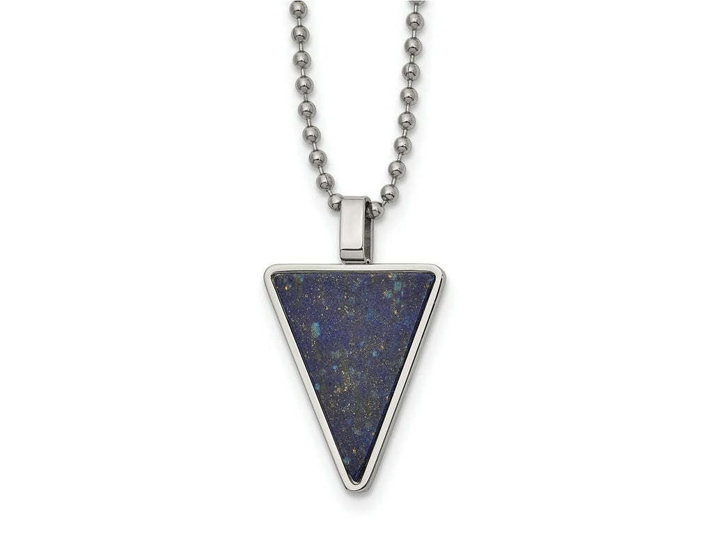 FJC Finejewelers Stainless Steel Fancy Polished with Genuine Lapis Triangle Necklace 22 Inches x 23.59 mm
