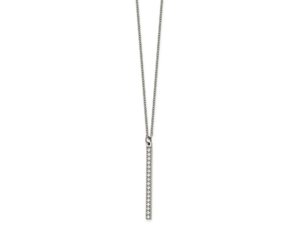 FJC Finejewelers Stainless Steel Bar Polished with CZ BAR Necklace 16 Inches x 1.3 mm