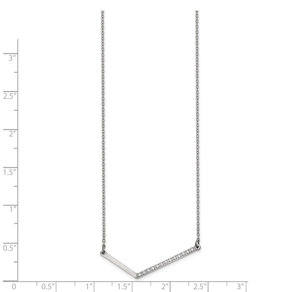 FJC Finejewelers Stainless Steel Cable Polished CZ Angled Bar Necklace 17.5 Inches x 1.3 mm