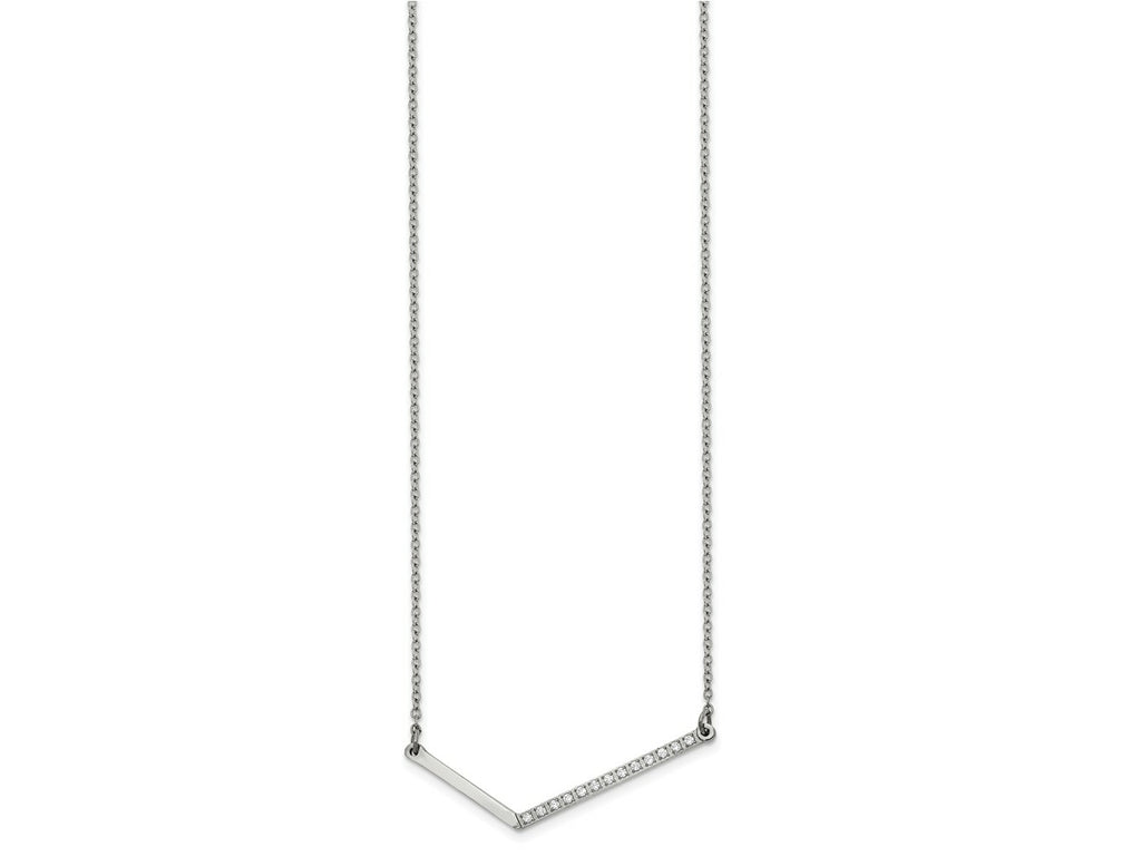 FJC Finejewelers Stainless Steel Cable Polished CZ Angled Bar Necklace 17.5 Inches x 1.3 mm