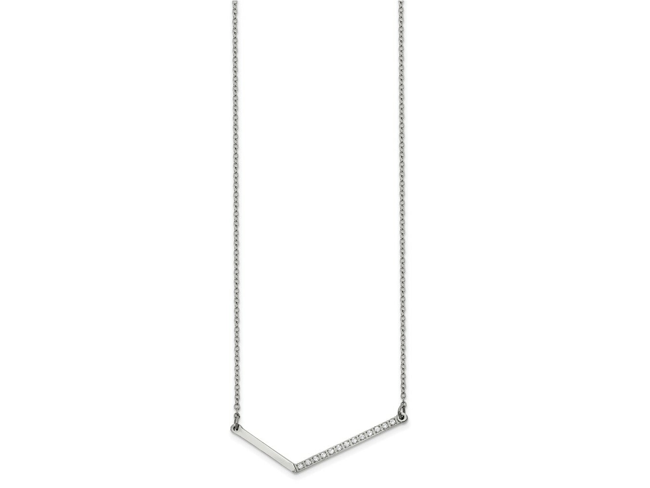 FJC Finejewelers Stainless Steel Cable Polished CZ Angled Bar Necklace 17.5 Inches x 1.3 mm