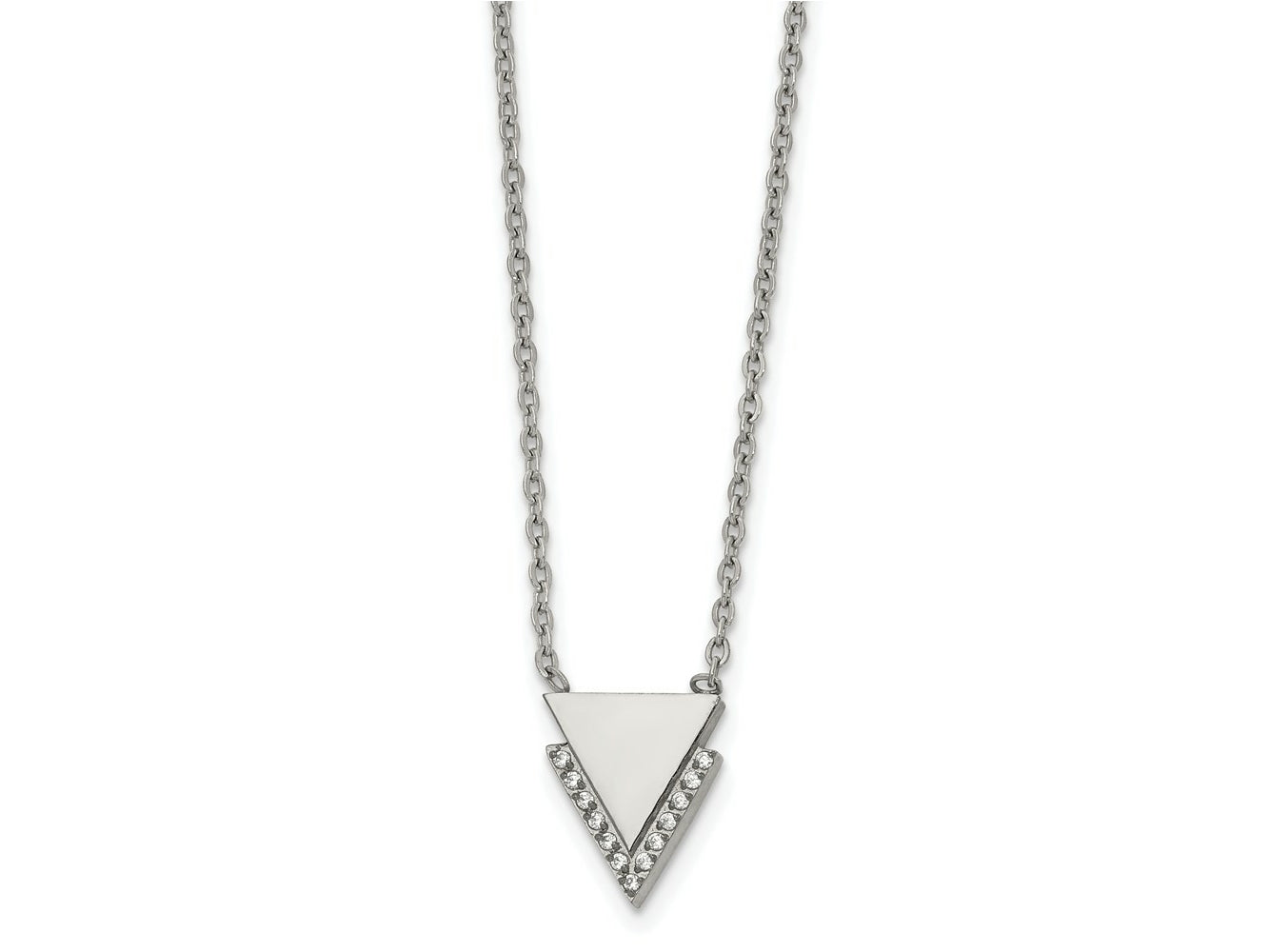 FJC Finejewelers Stainless Steel Cable with CZ Double Triangles Necklace 16.5 Inches x 1.9 mm