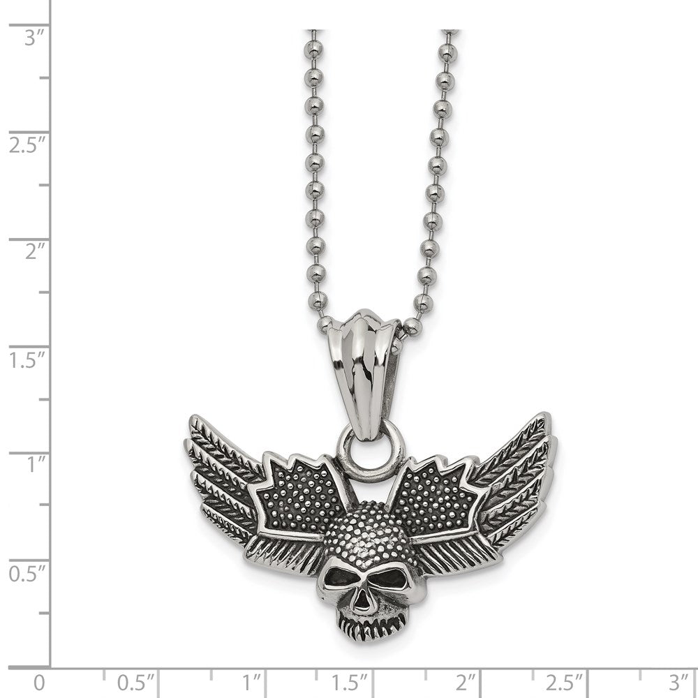 FJC Finejewelers Stainless Steel Antiqued and Polished Skull with Wings Necklace 22 Inches x 44 mm