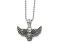 FJC Finejewelers Stainless Steel Antiqued and Polished Skull with Wings Necklace 22 Inches x 44 mm