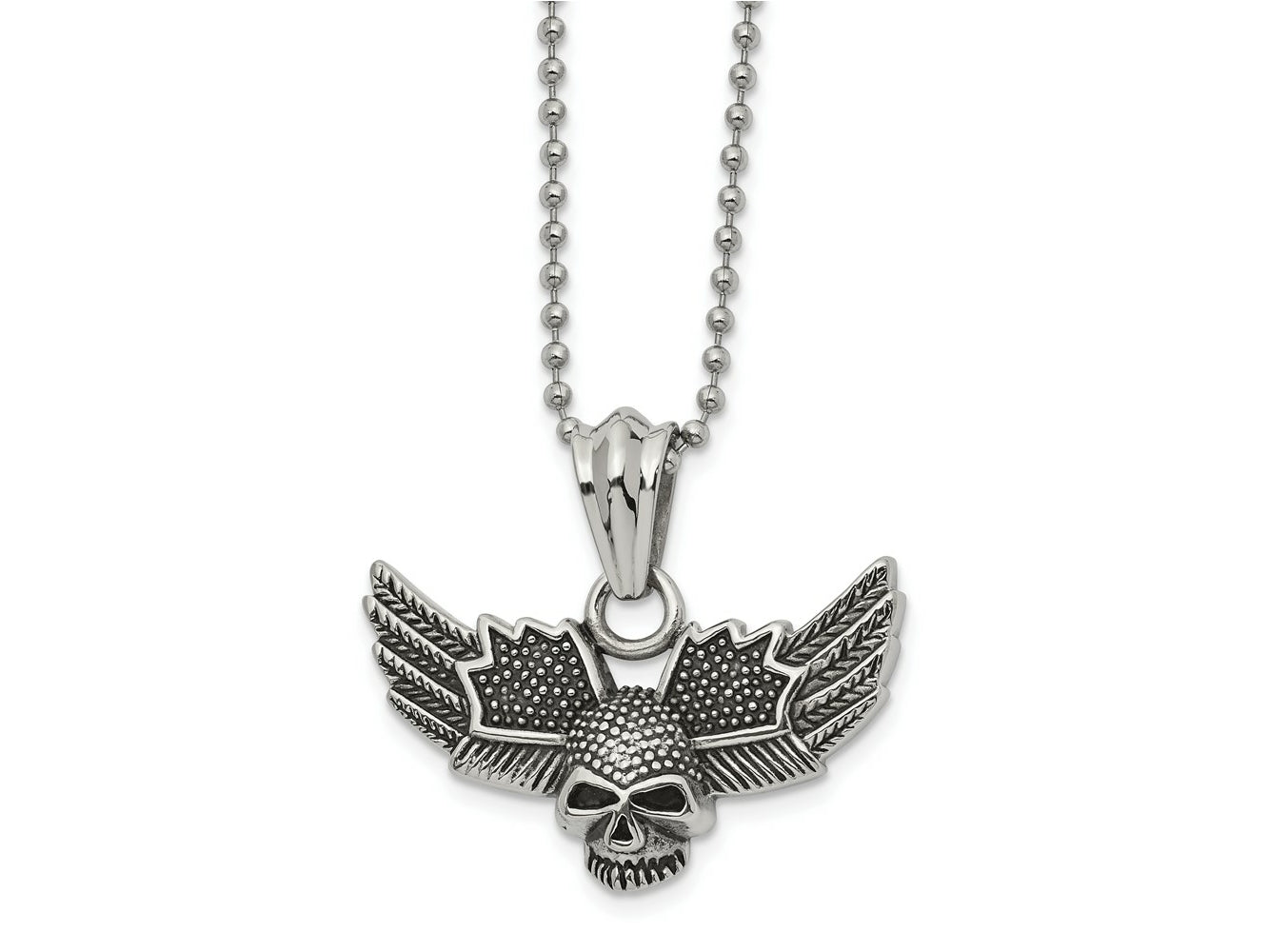 FJC Finejewelers Stainless Steel Antiqued and Polished Skull with Wings Necklace 22 Inches x 44 mm