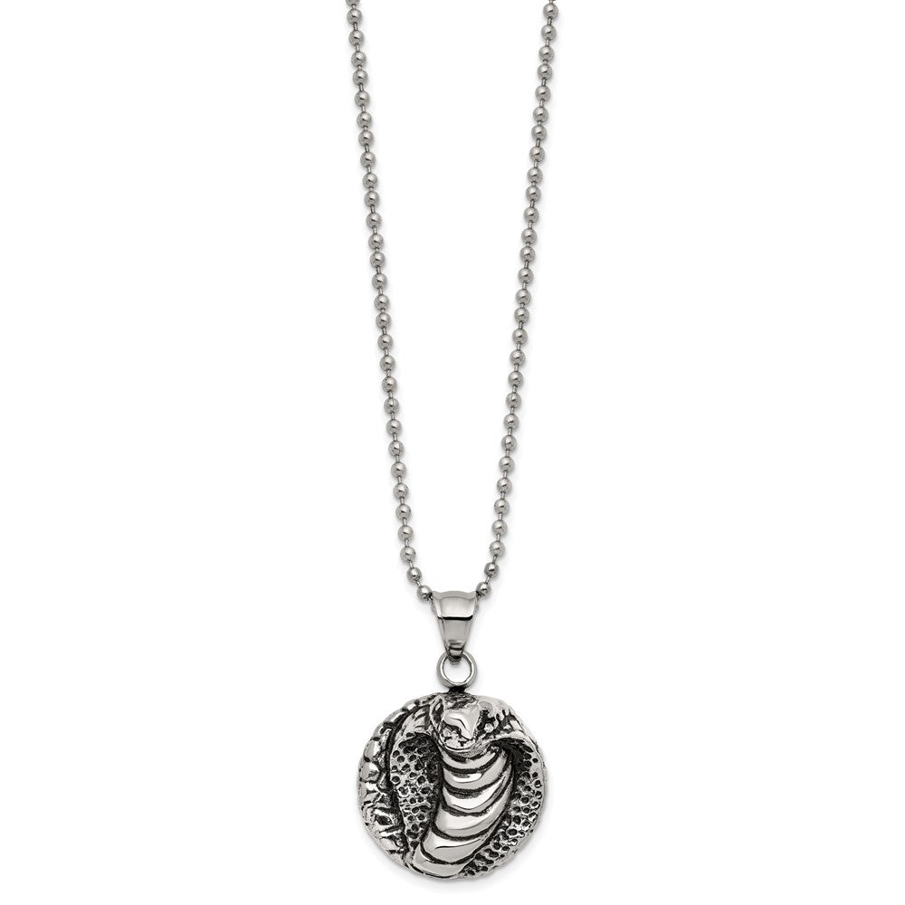 FJC Finejewelers Stainless Steel Ball Antiqued and Polished Cobra Necklace 22 Inches x 25.72 mm