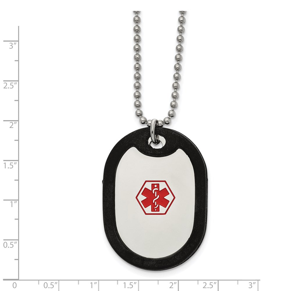FJC Finejewelers Stainless Steel Medical Alert with Red Enamel/Blk Rubber Medical Necklace 24 Inches x 33.25 mm