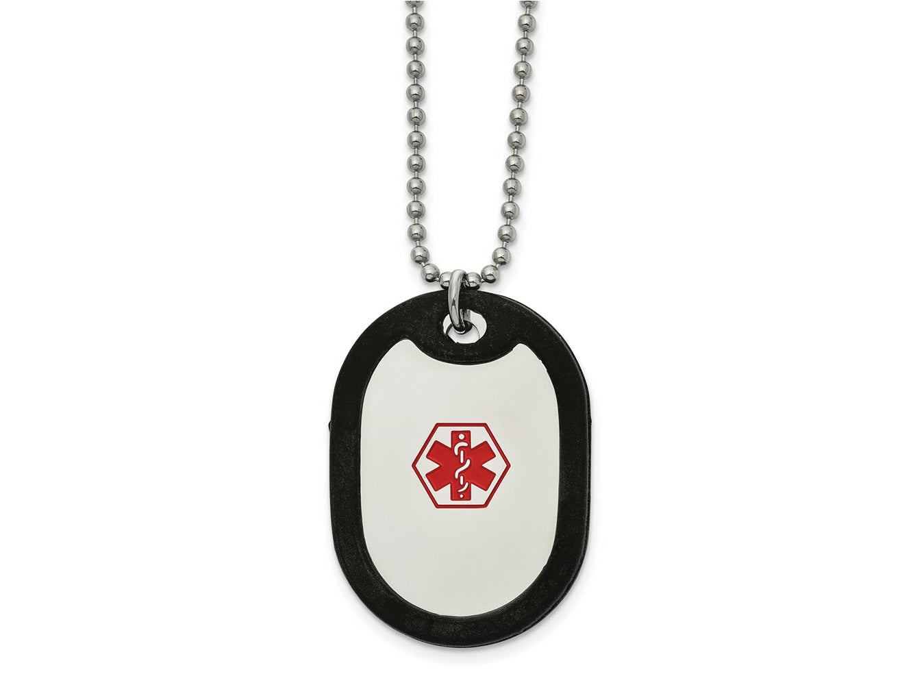 FJC Finejewelers Stainless Steel Medical Alert with Red Enamel/Blk Rubber Medical Necklace 24 Inches x 33.25 mm