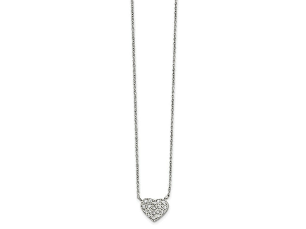 FJC Finejewelers Stainless Steel Polished with CZ Heart Necklace 19.5 Inches x 11 mm