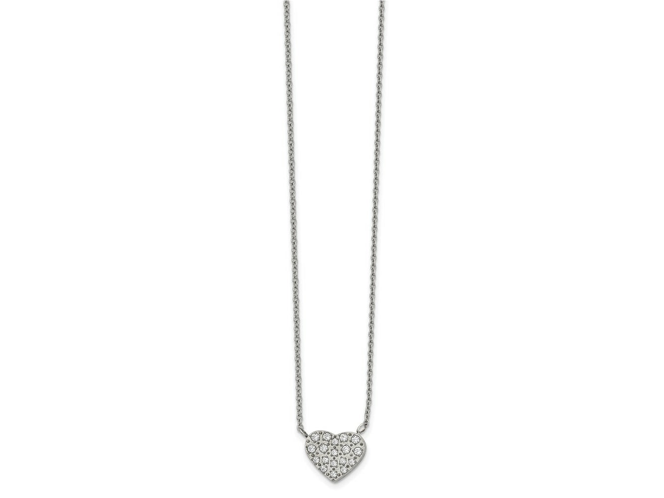 FJC Finejewelers Stainless Steel Polished with CZ Heart Necklace 19.5 Inches x 11 mm