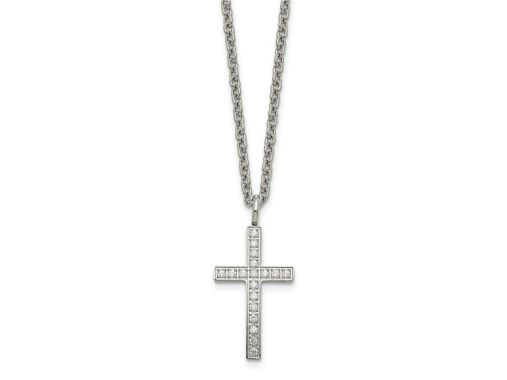 FJC Finejewelers Stainless Steel Rolo with CZ Cross 20in Necklace 20 Inches x 14 mm