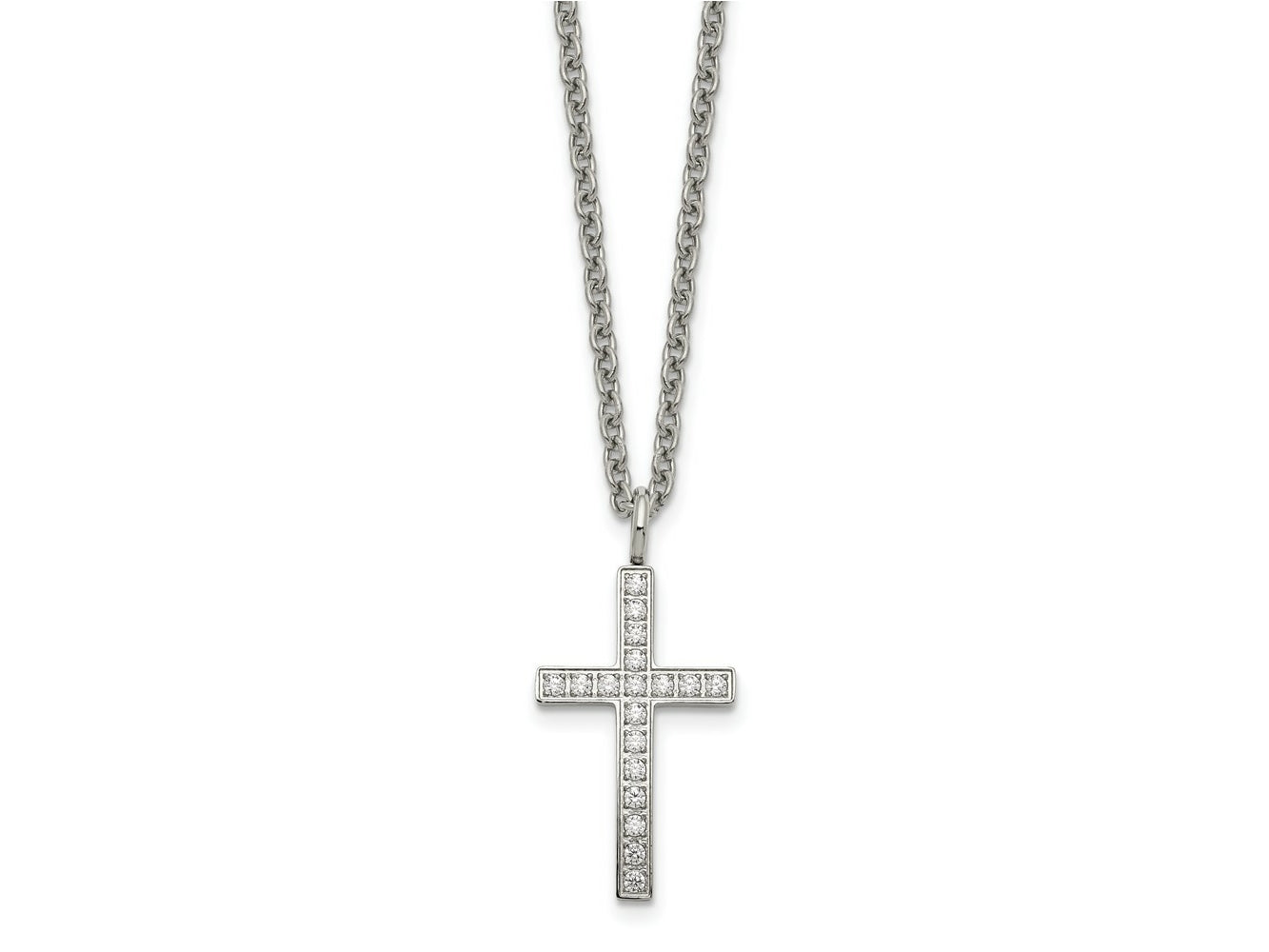 FJC Finejewelers Stainless Steel Rolo with CZ Cross 20in Necklace 20 Inches x 14 mm
