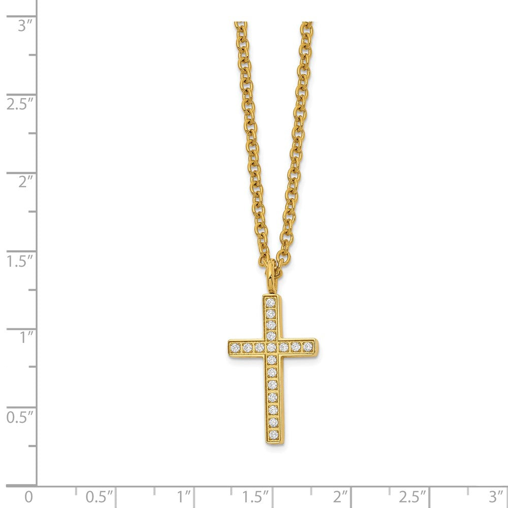 FJC Finejewelers Stainless Steel Yellow IP-plated with CZ Cross Necklace 20 Inches x 14 mm