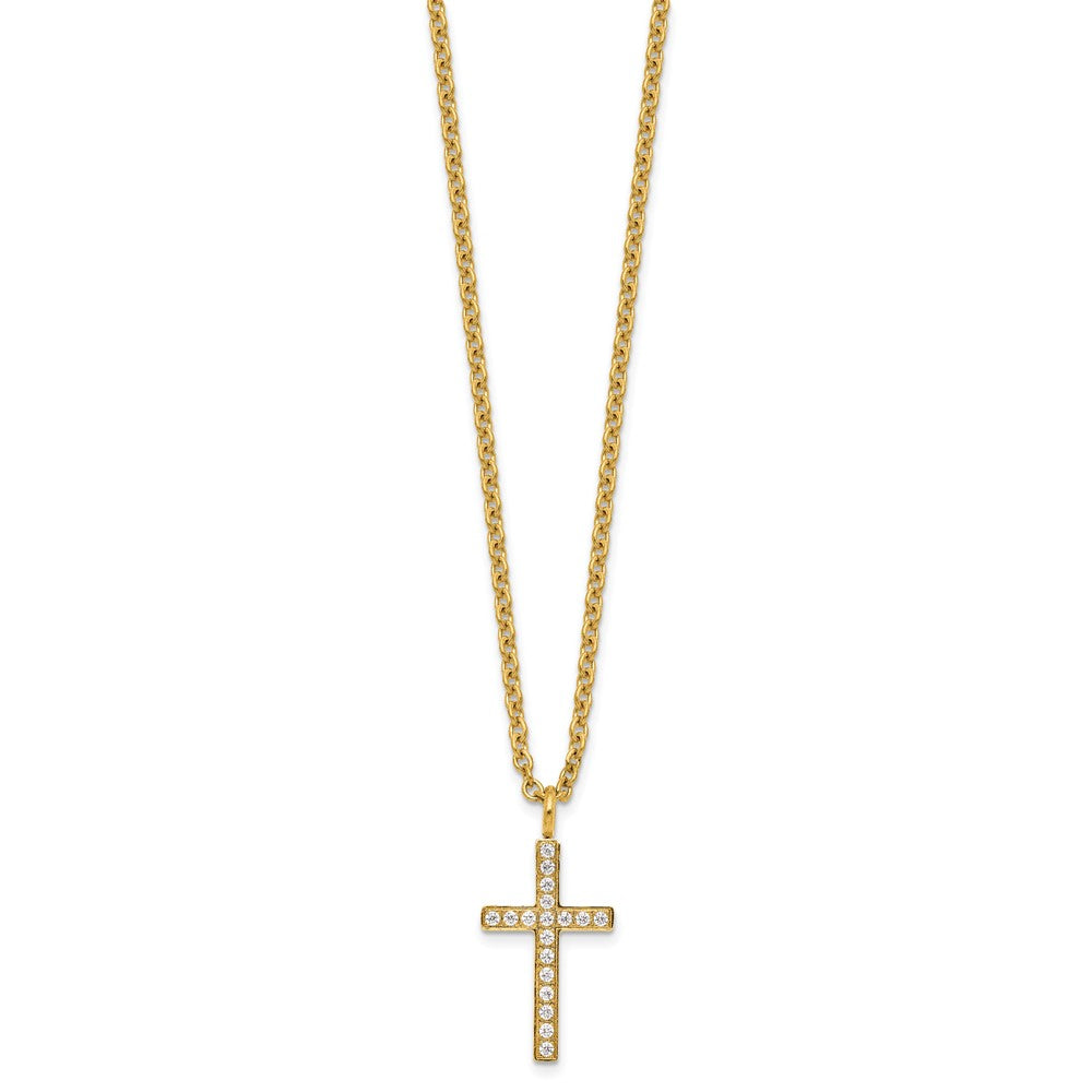 FJC Finejewelers Stainless Steel Yellow IP-plated with CZ Cross Necklace 20 Inches x 14 mm