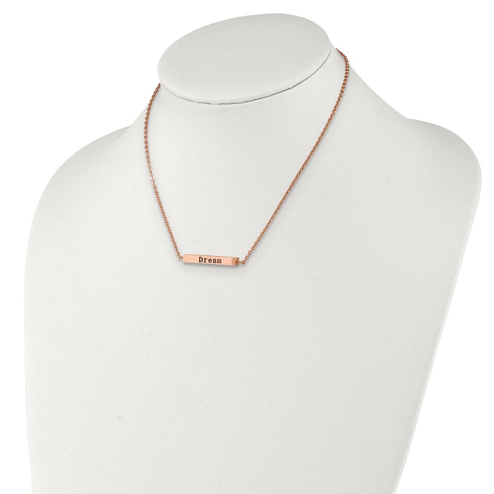 FJC Finejewelers Stainless Steel Cable Rose IP Plated CZ ENJOY Bar Necklace 18 Inches x 3.9 mm