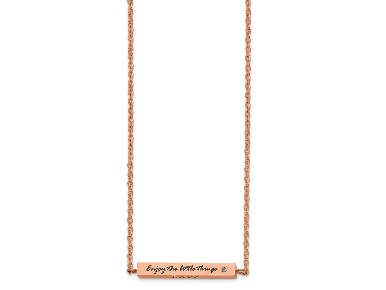 FJC Finejewelers Stainless Steel Cable Rose IP Plated CZ ENJOY Bar Necklace 18 Inches x 3.9 mm