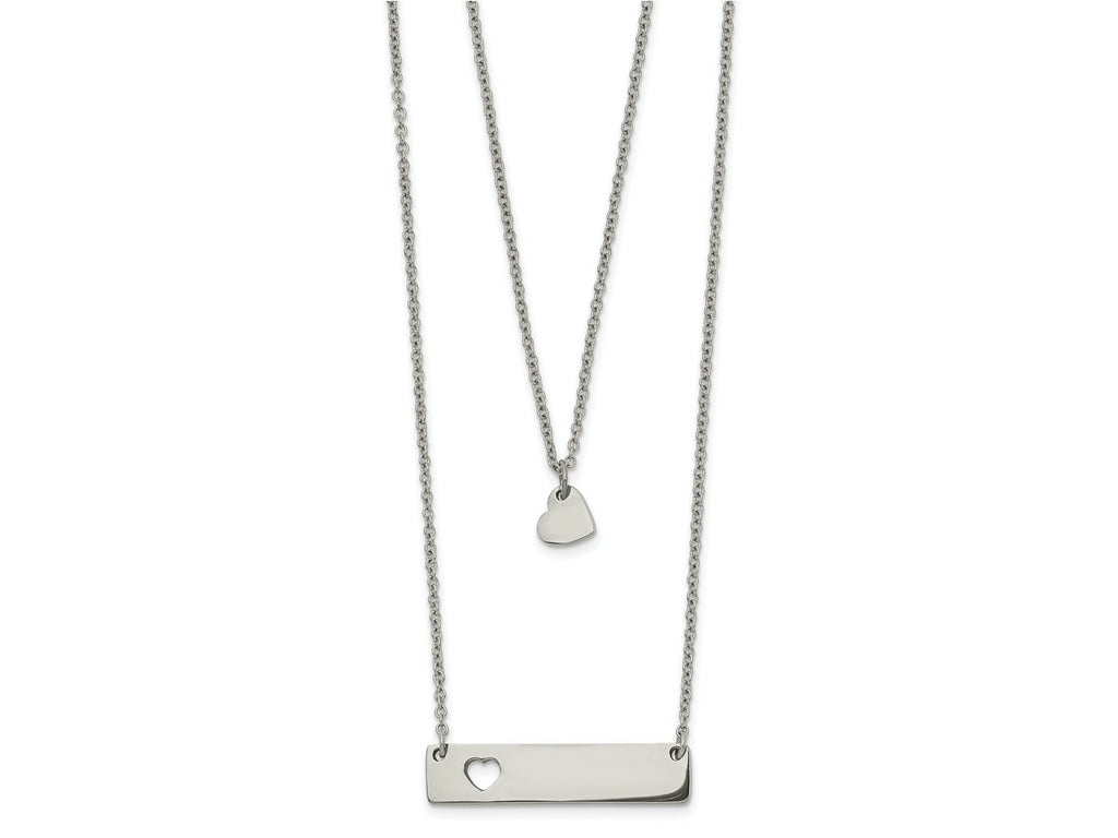 FJC Finejewelers Stainless Steel Cable Heart Bar Multi Strand Necklace 17 Inches x 1.4 mm