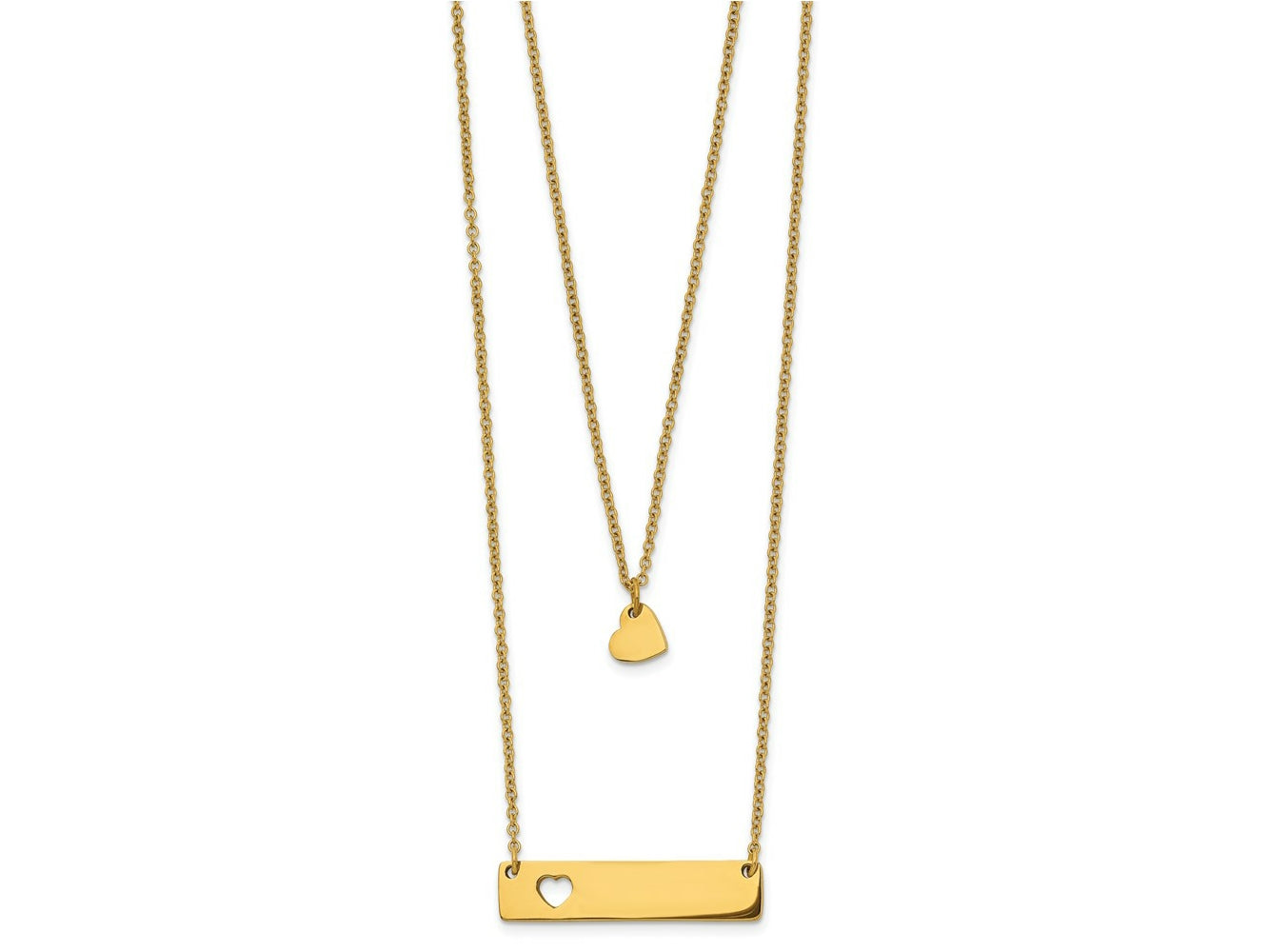 FJC Finejewelers Stainless Steel Yellow IP Heart Bar Multi Strand 1.5in ext Necklac 17 Inches x 1.5 mm