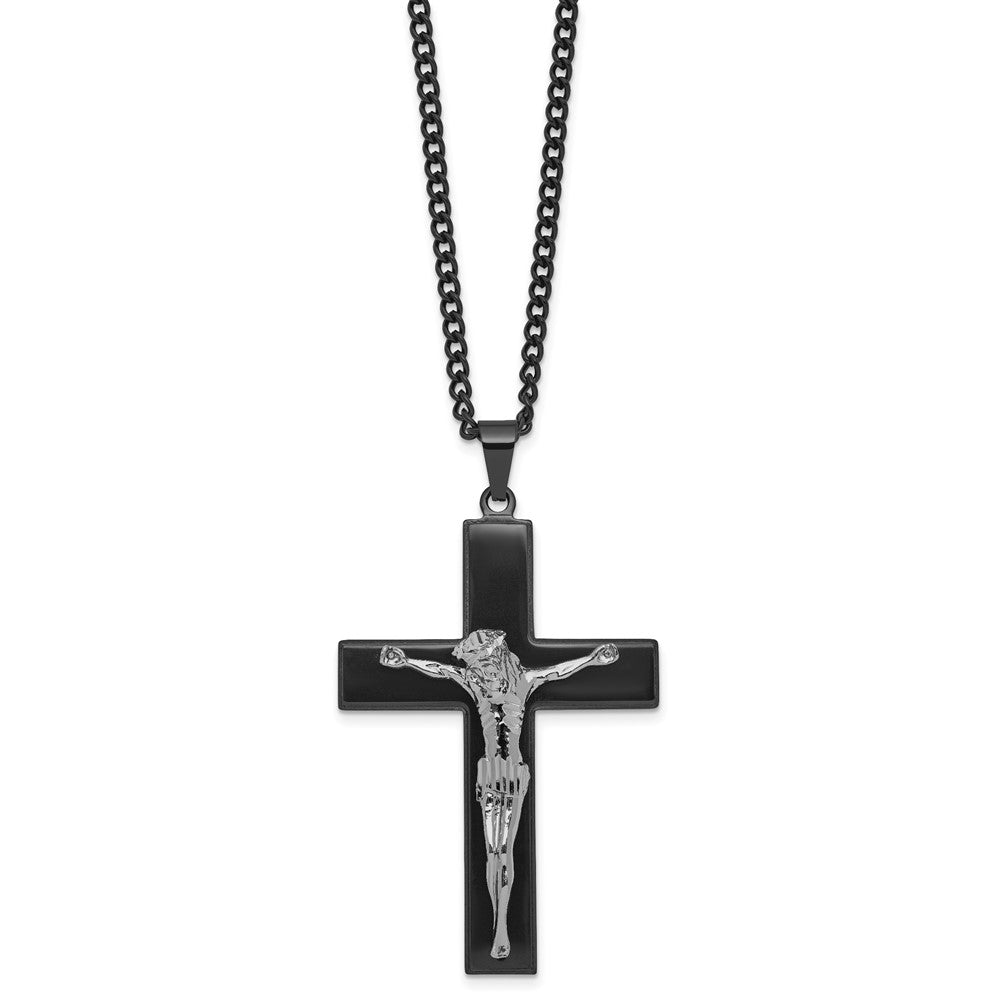 FJC Finejewelers Stainless Steel Polished Black IP-plated Crucifix Necklace 24 Inches x 40 mm