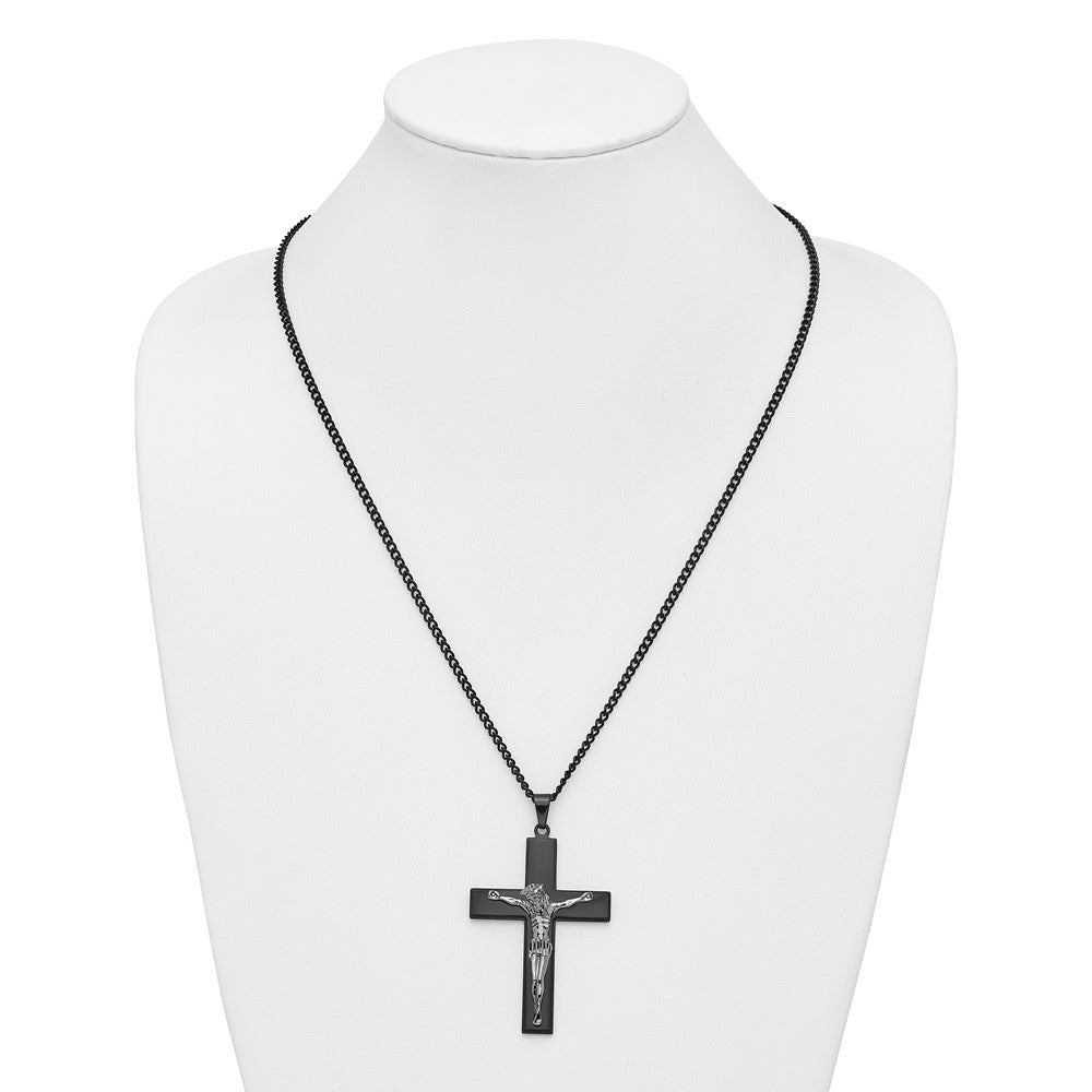 FJC Finejewelers Stainless Steel Polished Black IP-plated Crucifix Necklace 24 Inches x 40 mm