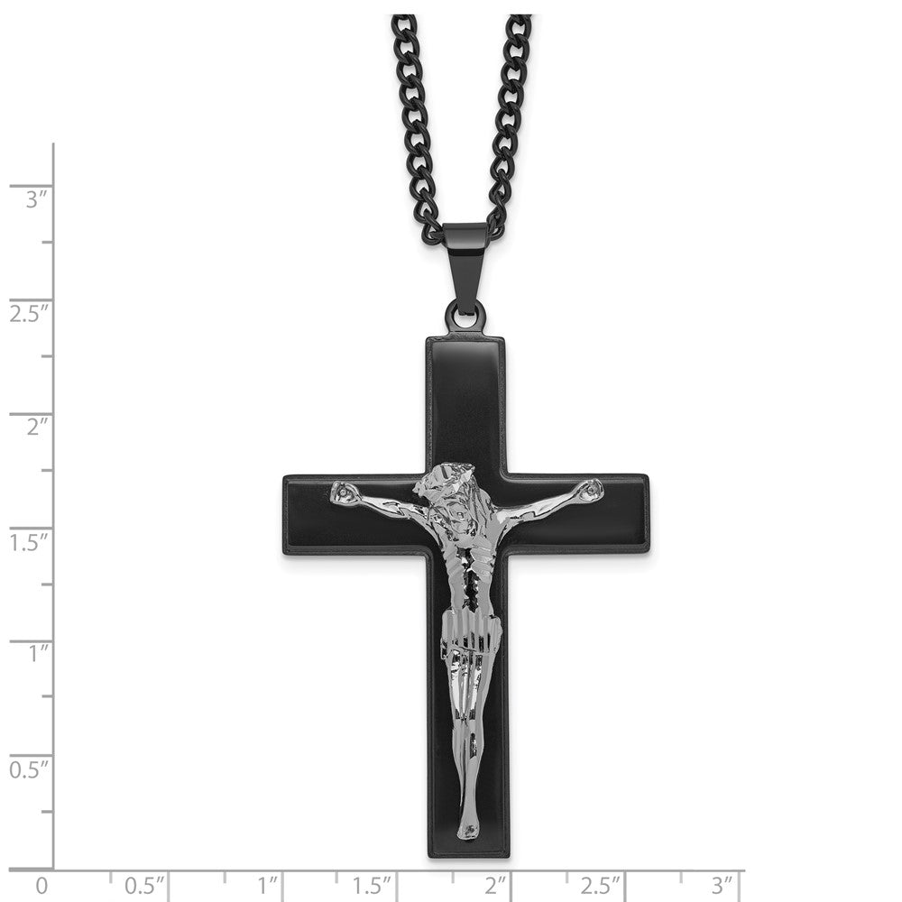 FJC Finejewelers Stainless Steel Polished Black IP-plated Crucifix Necklace 24 Inches x 40 mm