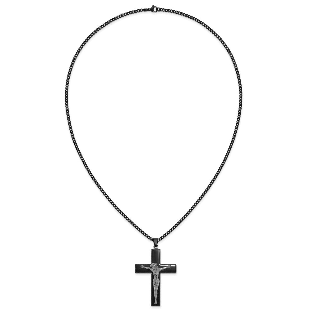 FJC Finejewelers Stainless Steel Polished Black IP-plated Crucifix Necklace 24 Inches x 40 mm