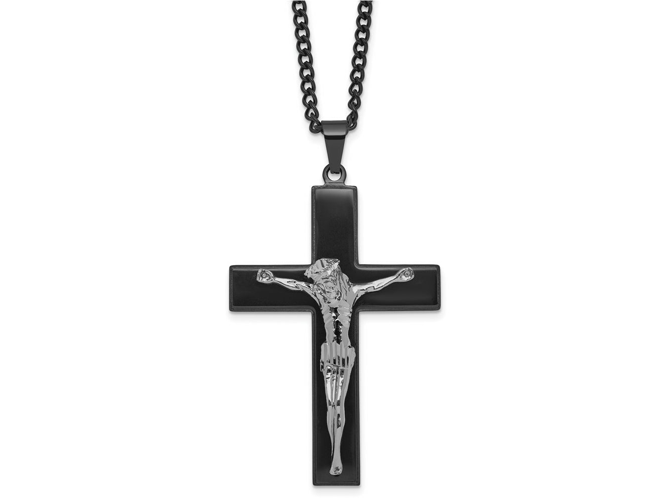 FJC Finejewelers Stainless Steel Polished Black IP-plated Crucifix Necklace 24 Inches x 40 mm