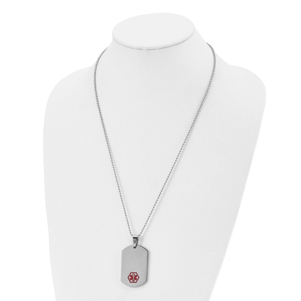 FJC Finejewelers Stainless Steel Medical Alert with Red Enamel Medical ID Necklace 24 Inches x 27 mm