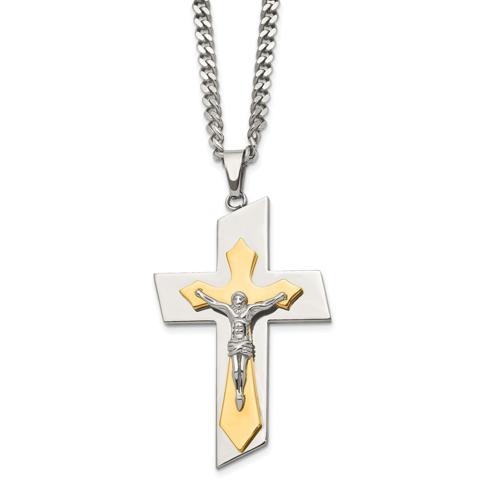 FJC Finejewelers Stainless Steel Brushed and Polished Yellow IP Plated Crucifix Necklace 24 Inches x 40 mm