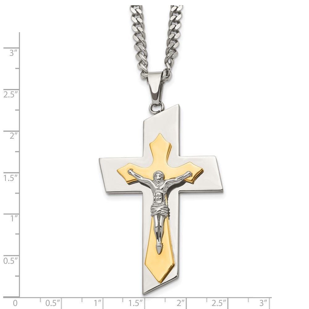 FJC Finejewelers Stainless Steel Brushed and Polished Yellow IP Plated Crucifix Necklace 24 Inches x 40 mm