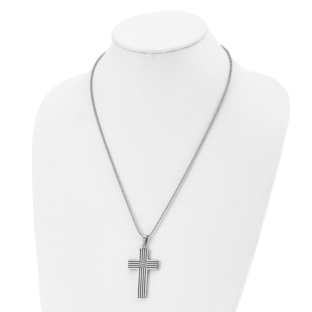 FJC Finejewelers Stainless Steel Black IP-plated 1/20ct Black Dia Cross Necklace 22 Inches x 29 mm