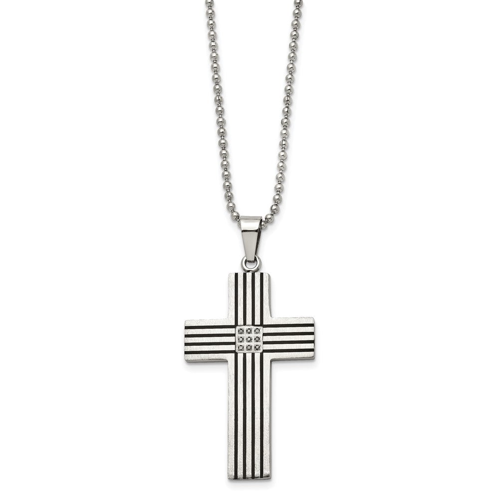 FJC Finejewelers Stainless Steel Black IP-plated 1/20ct Black Dia Cross Necklace 22 Inches x 29 mm