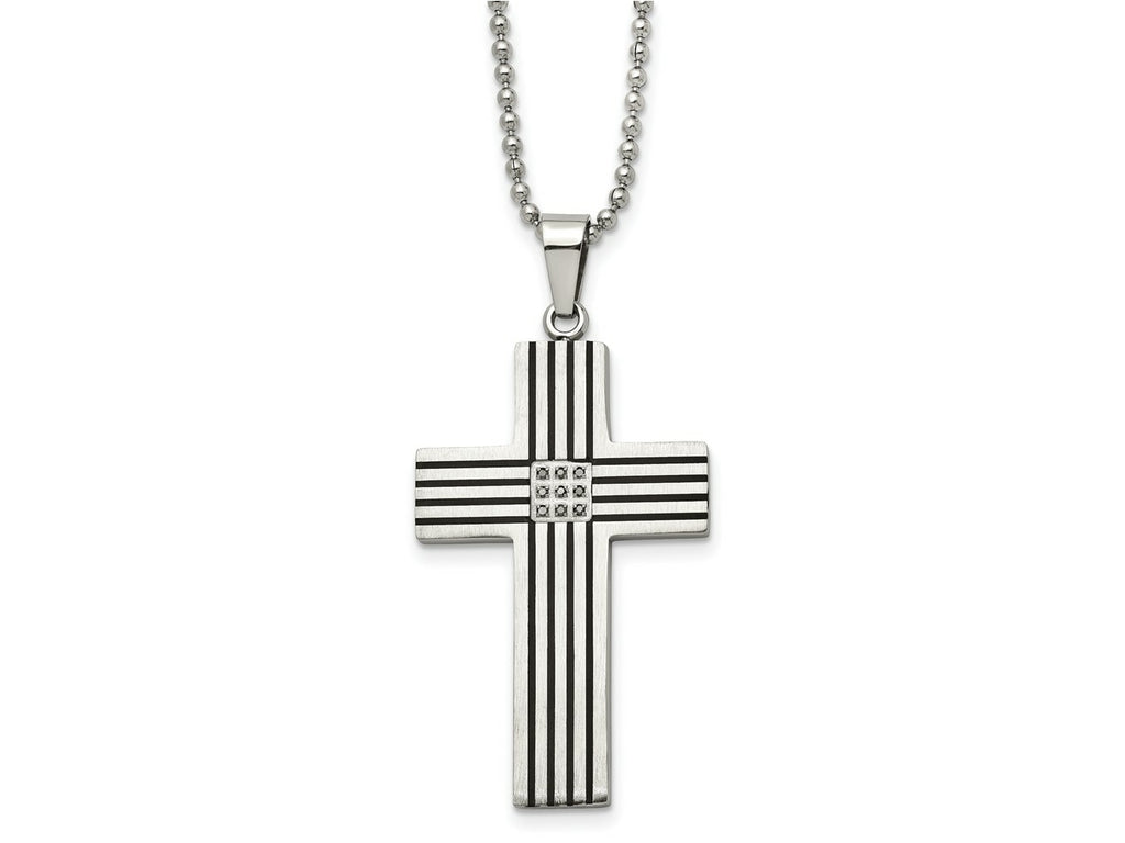 FJC Finejewelers Stainless Steel Black IP-plated 1/20ct Black Dia Cross Necklace 22 Inches x 29 mm