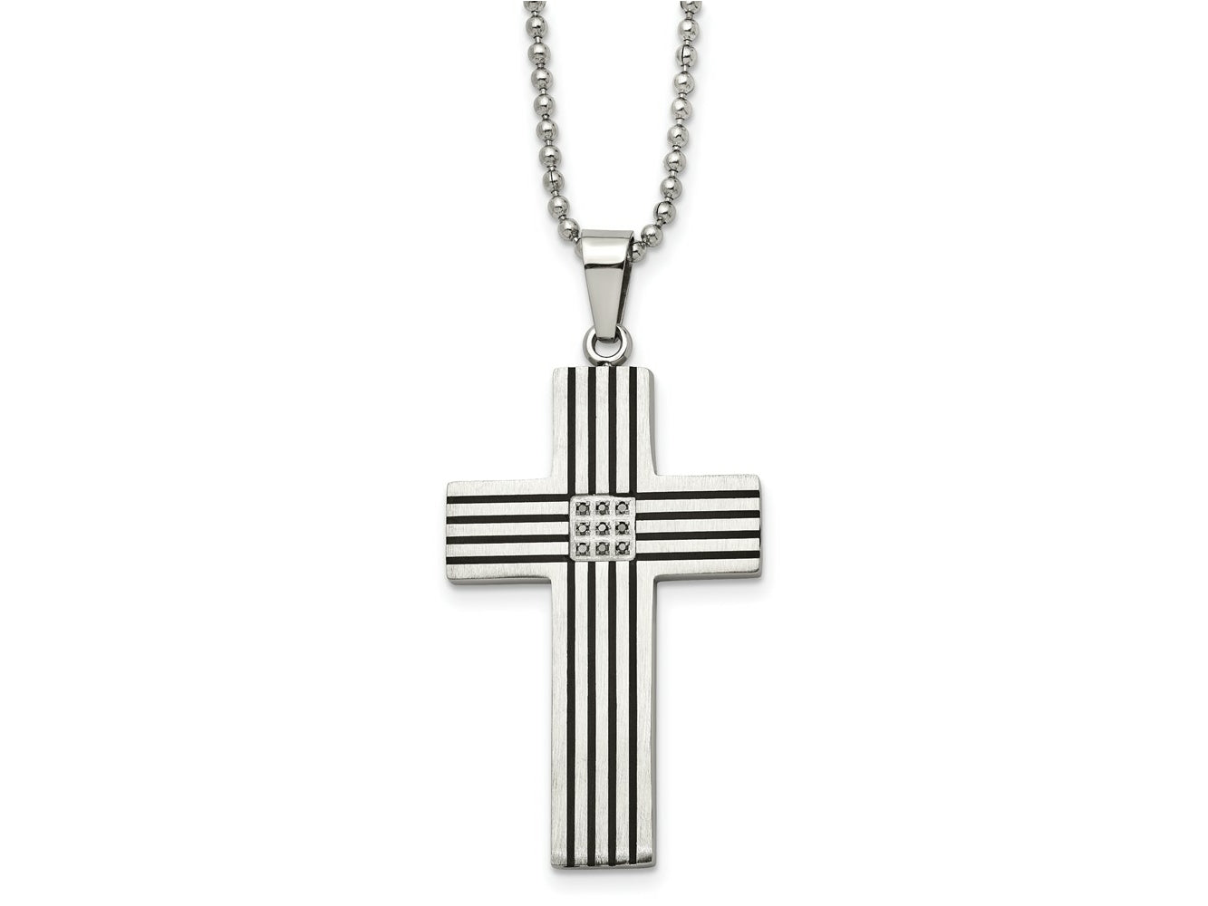 FJC Finejewelers Stainless Steel Black IP-plated 1/20ct Black Dia Cross Necklace 22 Inches x 29 mm