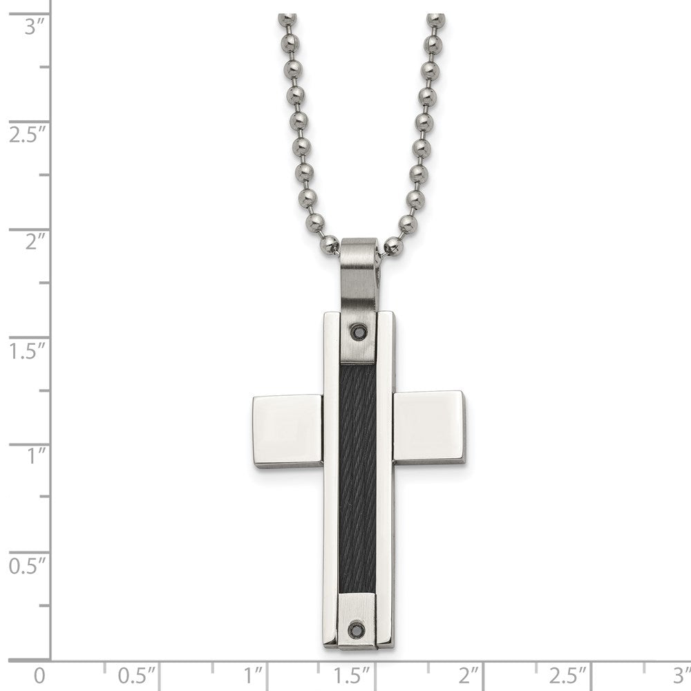 FJC Finejewelers Stainless Steel Black IP Cable 1/20ct Black Diamond Cross Necklace 24 Inches x 25 mm