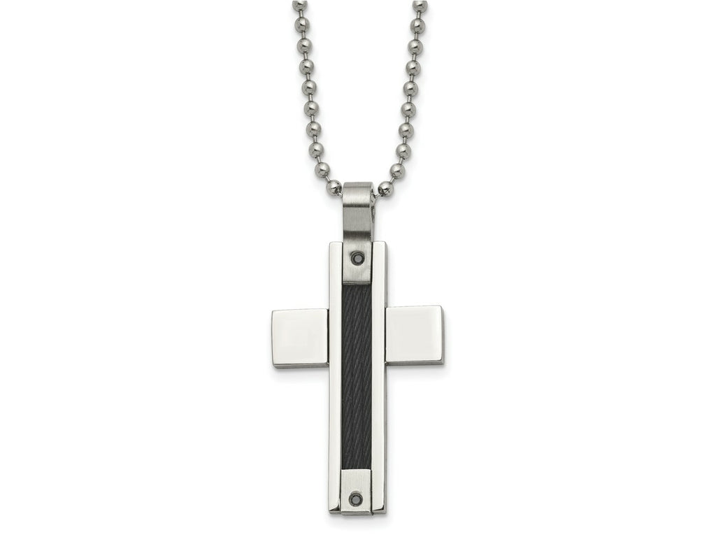 FJC Finejewelers Stainless Steel Black IP Cable 1/20ct Black Diamond Cross Necklace 24 Inches x 25 mm